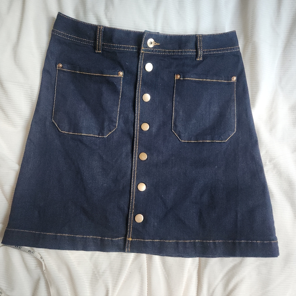 inc international concepts A-line Denim Mini Skirt Snap Fastener Dark Blue Sz 2